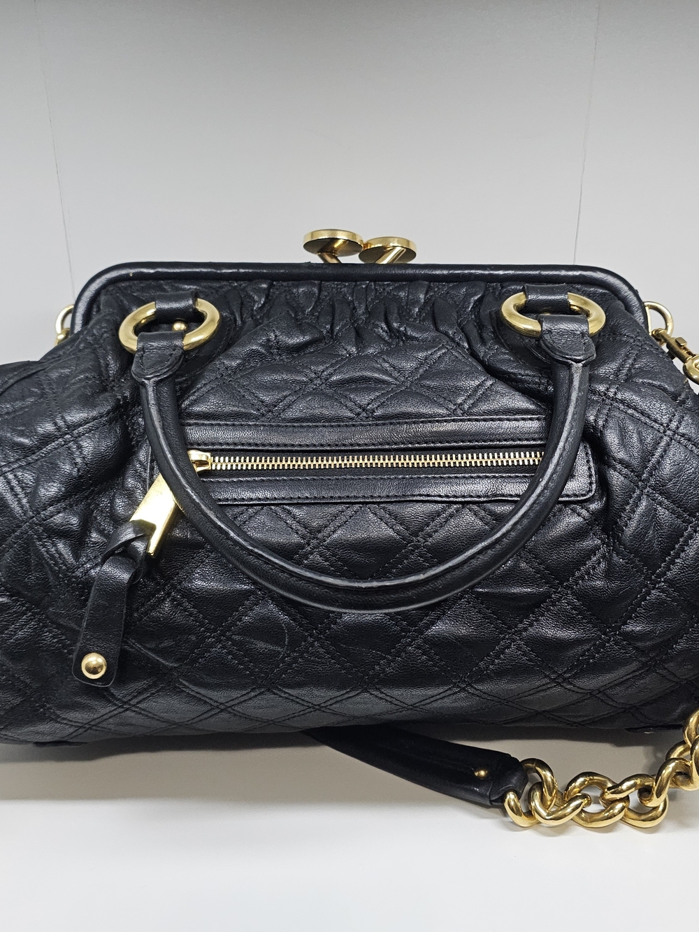 Marc Jacobs Black Quilted Satchel with Gold Hardware